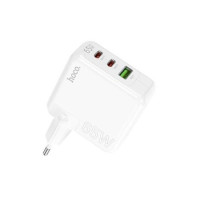 Hoco C115A 2*Type C+1*Type A (EU Socket) Charging Adapter (PD65W)